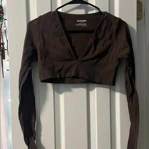 Garage Brown Long Sleeve Crop Top